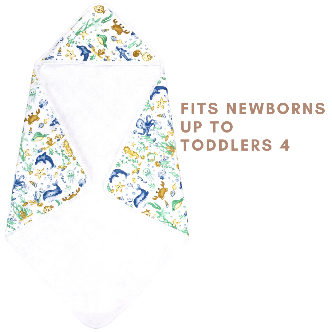 Baby Hooded Towel, Muslin-Backed, Buttery Soft Terry, Sea Life Print
