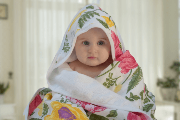 Baby Hooded Towel, Muslin-Backed, Buttery Soft Terry, Floral Print
