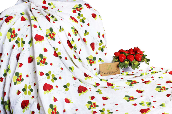 Muslin Swaddle Blanket Set of 2, Lemon and Strawberry Prints