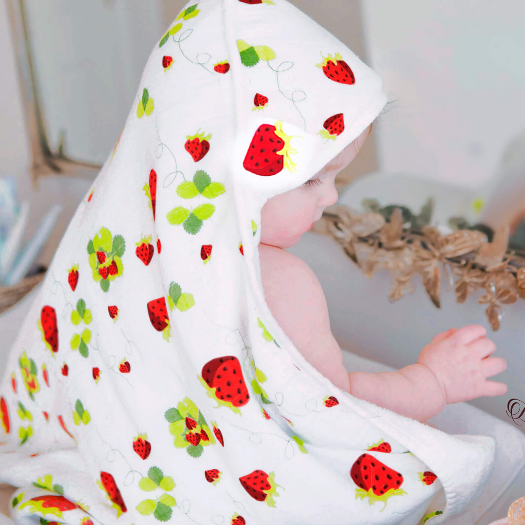 Bamboo strawberry hooded towel