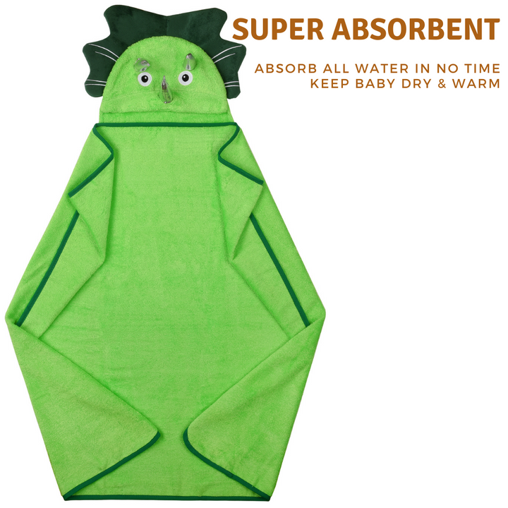 Kloud Bambu  Green Dinosaur Hooded Towel