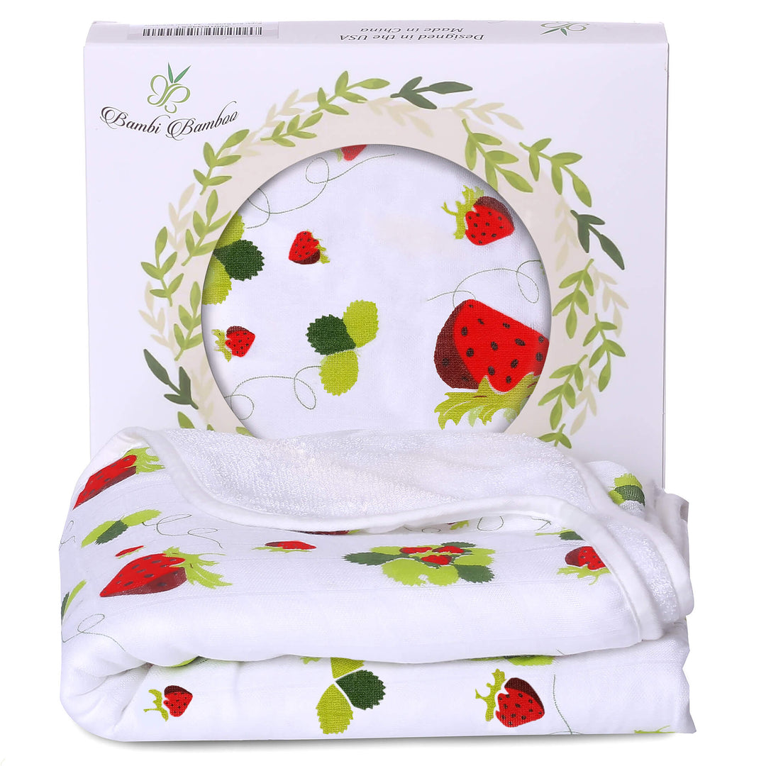 Kloud Bambu Muslin Terry Bamboo Hooded Towel  Strawberry Print